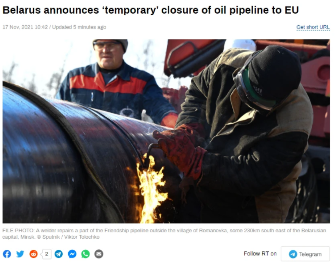 白俄罗斯宣布“临时检修”俄欧输油管道 欧盟多国受影响