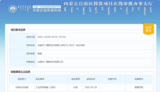 30万BDO项目环评公示！乌海市累计规划PBAT产能近300万吨